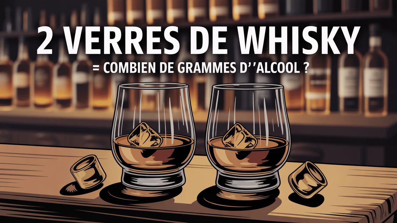 2 verres de whisky combien de gramme visuel stylisé bois et glaçons