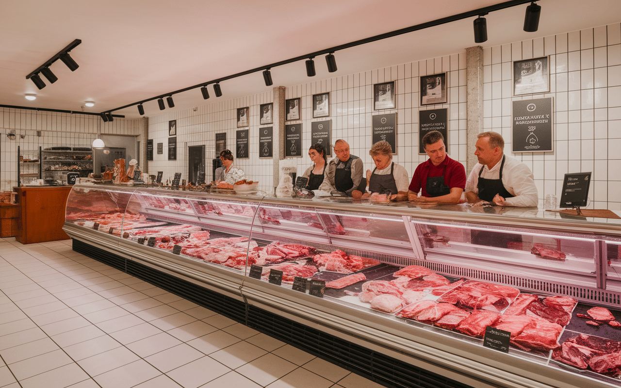 Vitrine boucherie halal Grande Rue d'Oullins viande