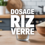 Verre rempli de riz sur planche avec bol de riz cuit, dosage riz verre