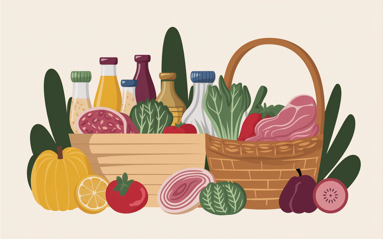 Marché d’ingrédients pour macaroni halal