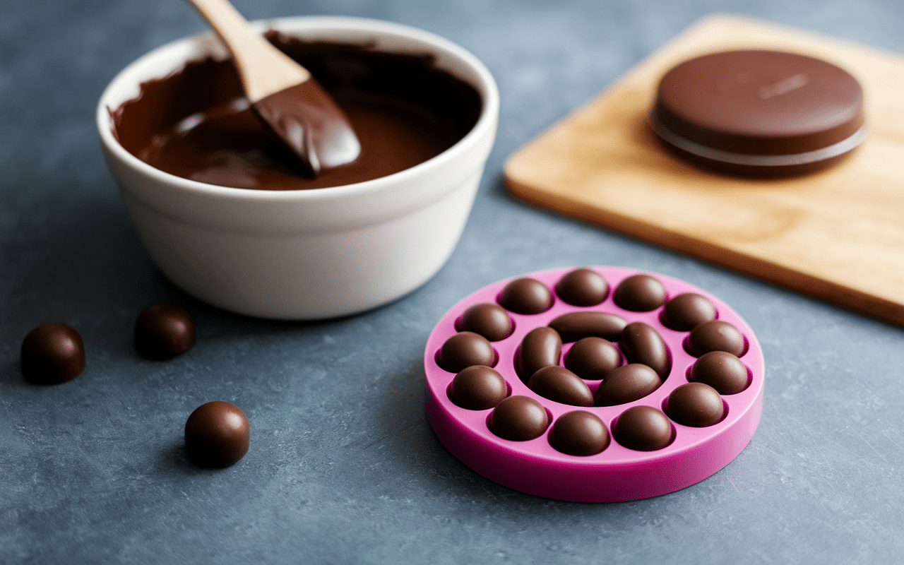Étapes utilisation moule bonbon cuisine chocolat fondu démoulage