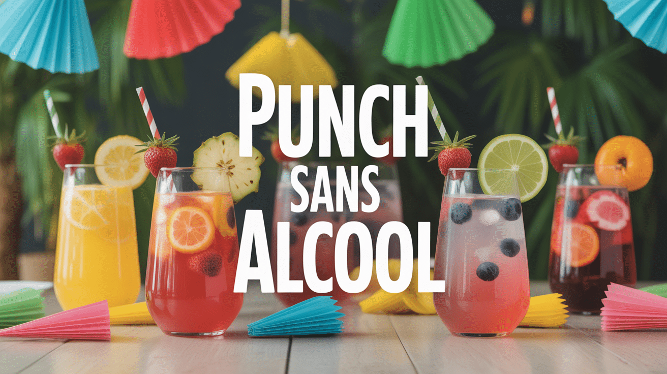 Table festive avec punch sans alcool et fruits