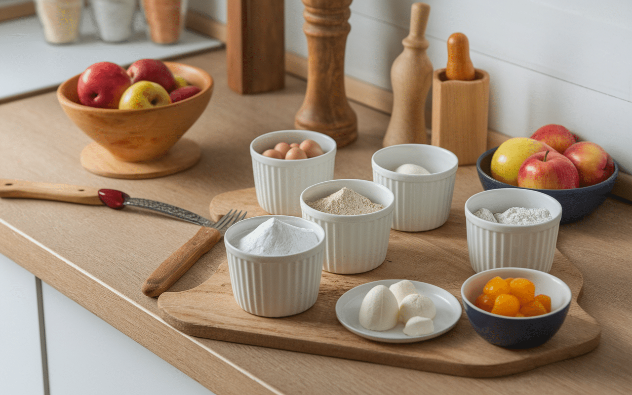 Ingrédients pour recette biscuit sans calories sur plan de travail