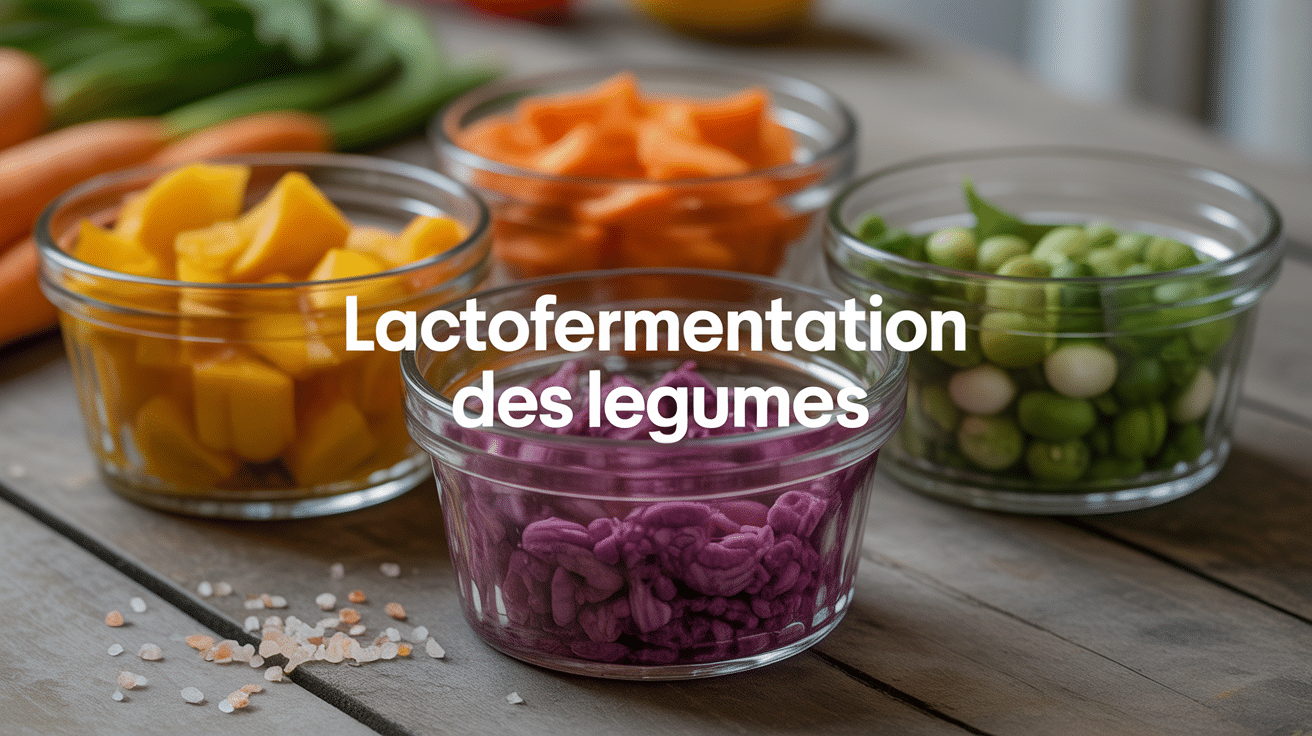 bocaux de recette legume lacto fermenté sur table en bois