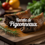 recette pigeonneaux rôti sur planche de bois