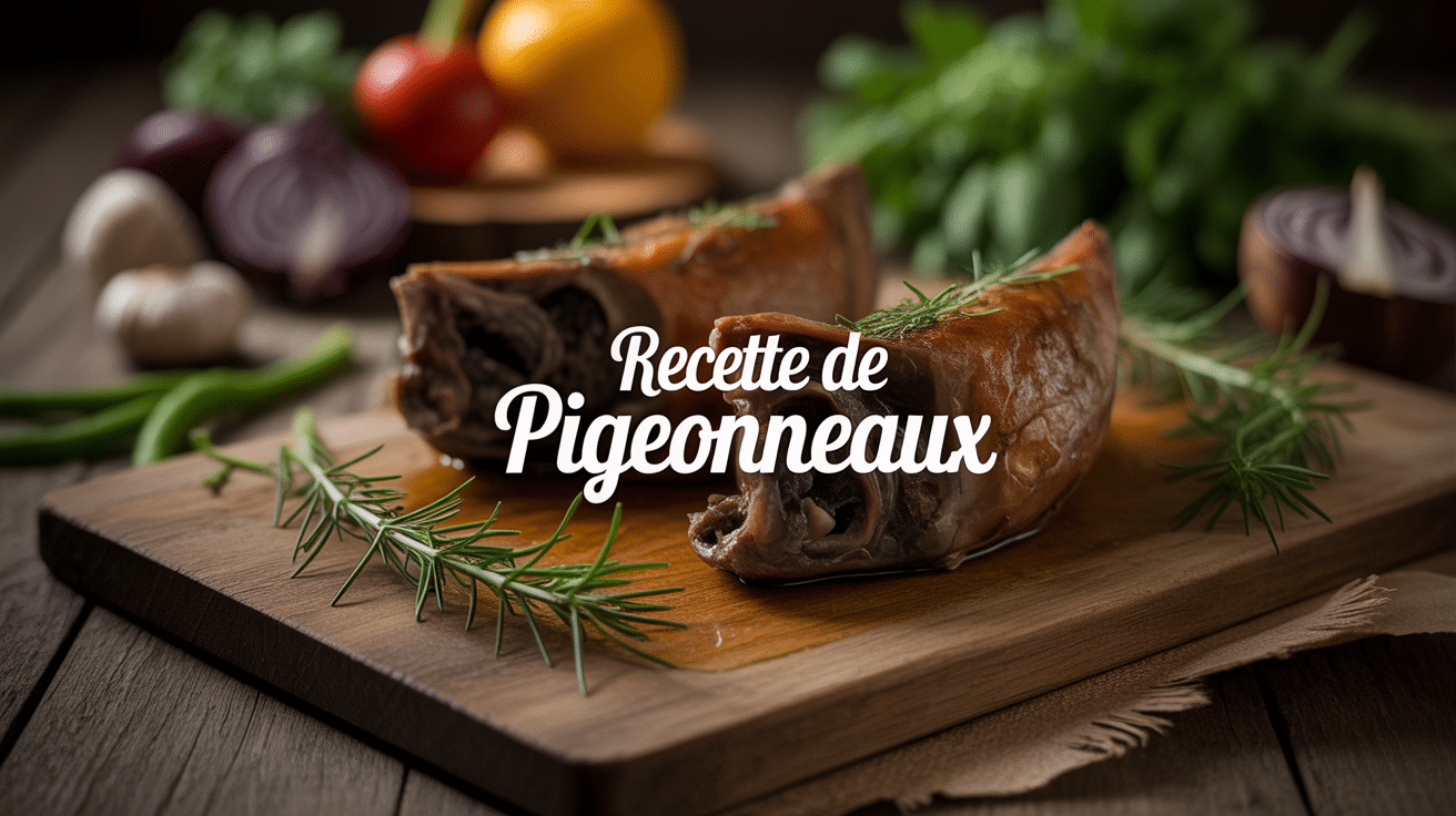 recette pigeonneaux rôti sur planche de bois