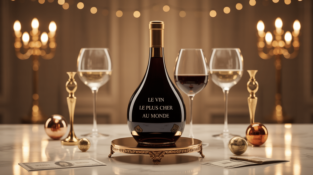 Bouteille de vin le plus cher au monde sur piédestal doré