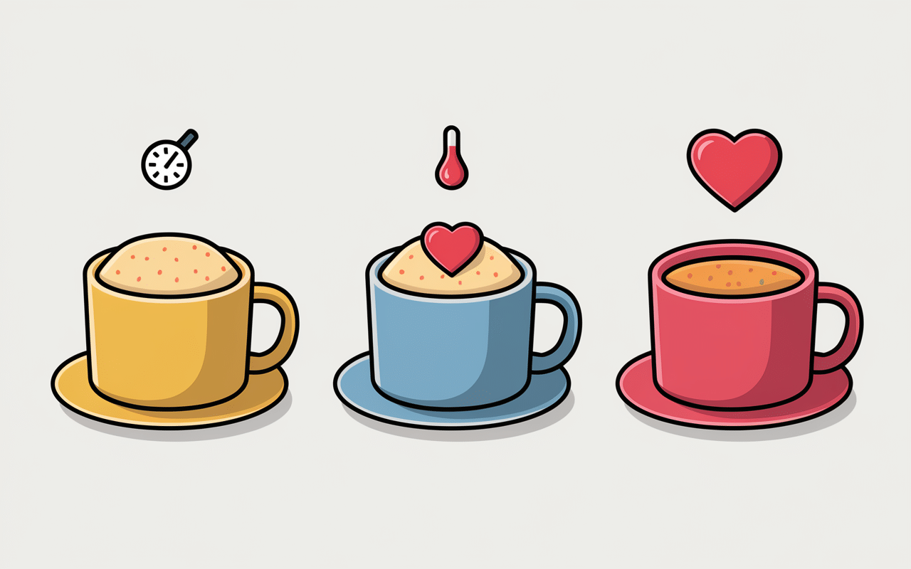 Étapes mug cake chocolat en poudre avec cœur coulant