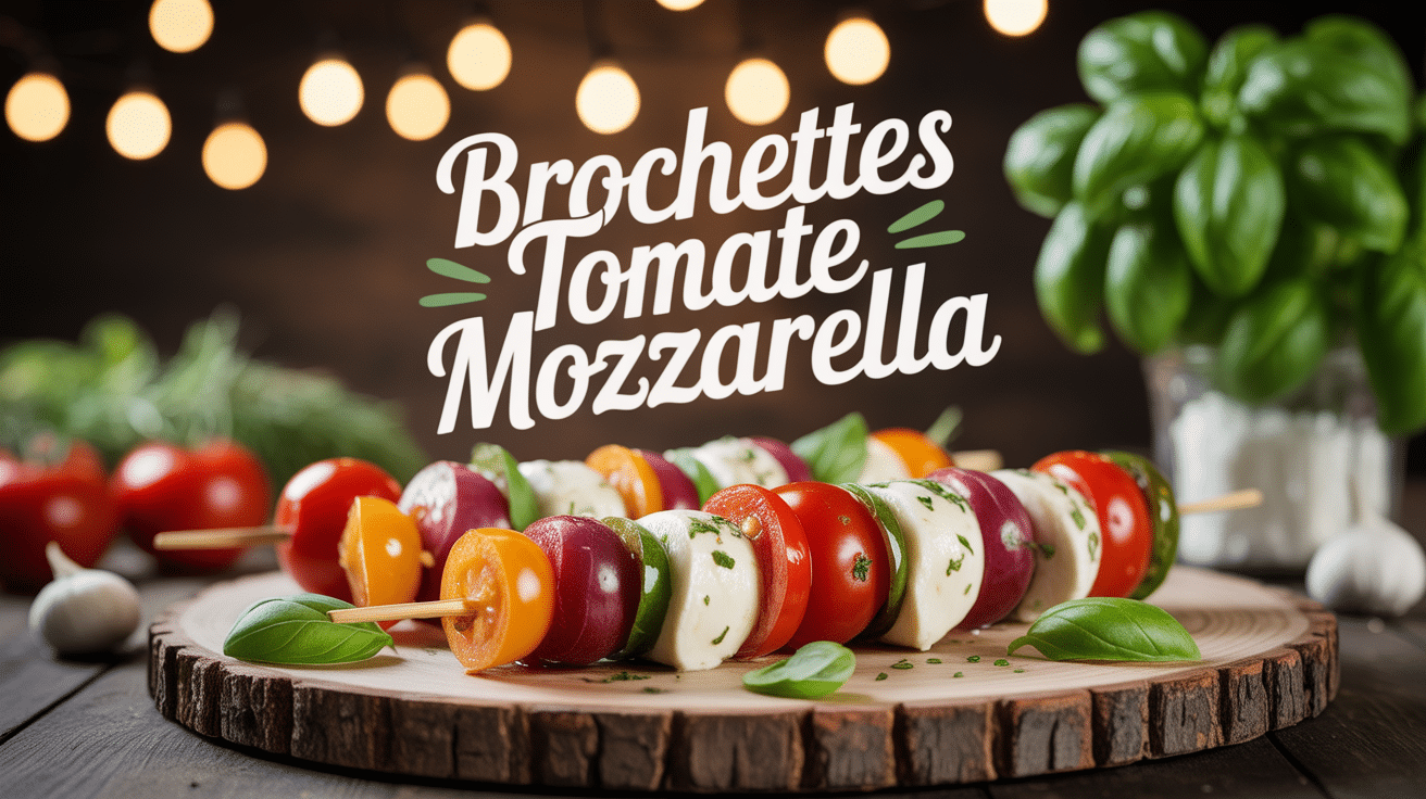 brochettes tomate mozzarella sur plateau rustique