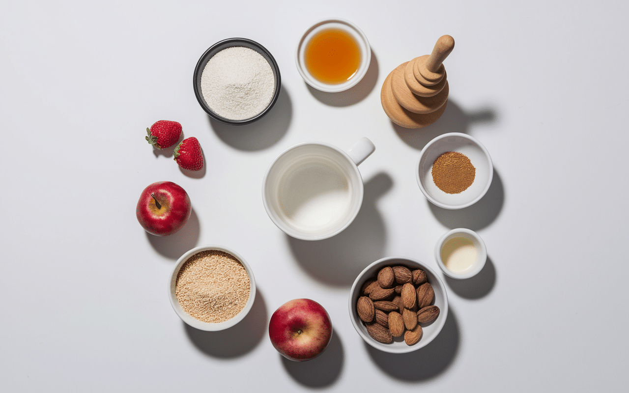 Ingrédients essentiels cake mug healthy vue aérienne