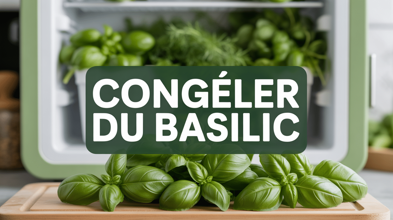 Congeler du basilic frais sur planche et bacs à glaçons