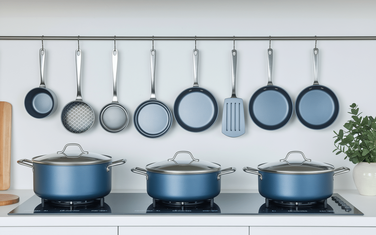 Casseroles et poêles cuisinox inox empilées