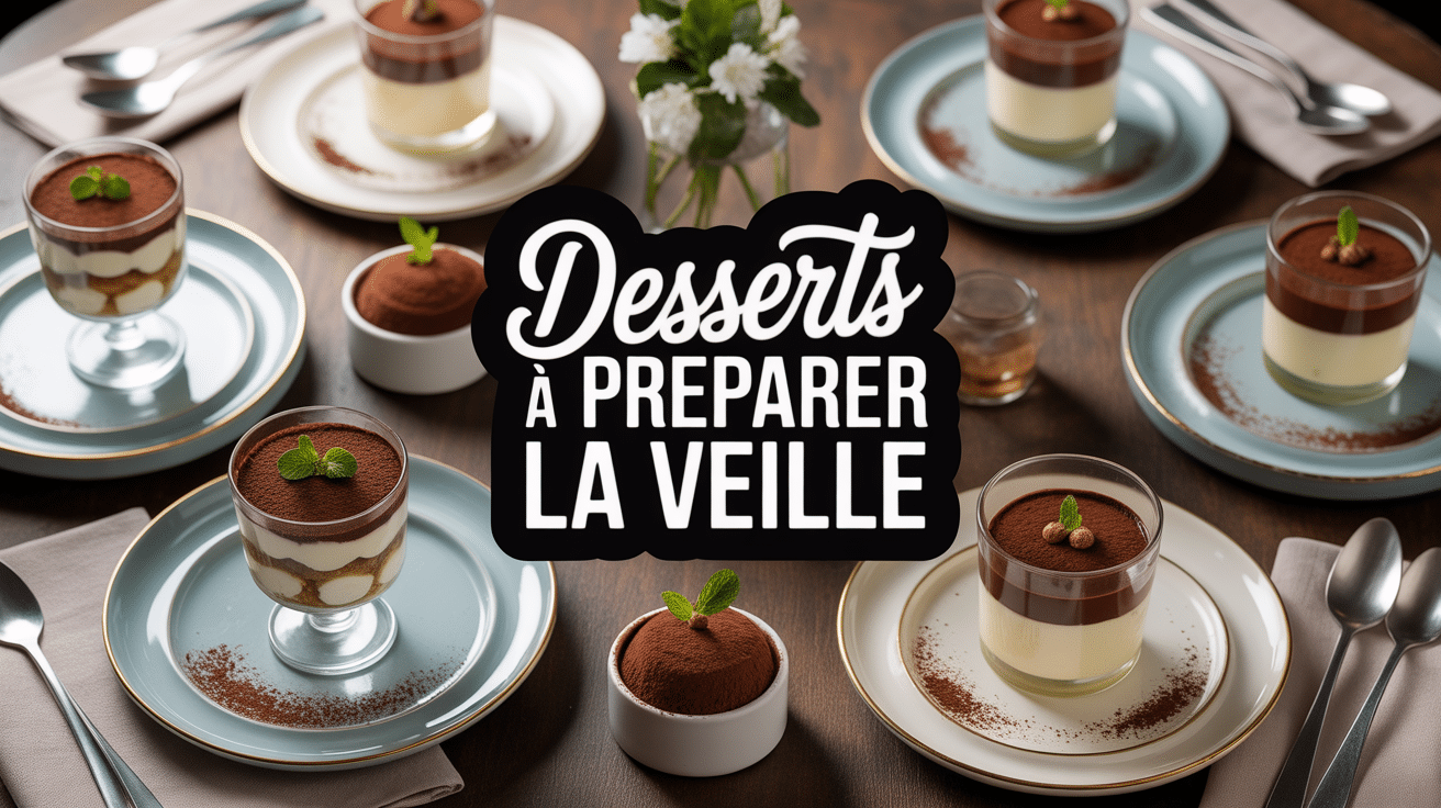 Table avec desserts à préparer la veille tiramisu panna cotta mousse
