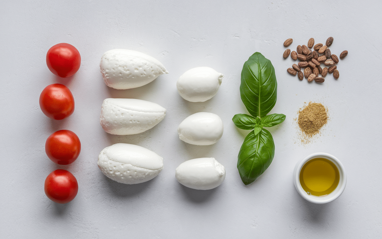 ingrédients brochettes tomate mozzarella basilic