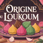 Origine loukoum illustrée sur plateau oriental décoré