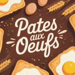 Pates aux oeufs dorées et oeufs frais sur bois