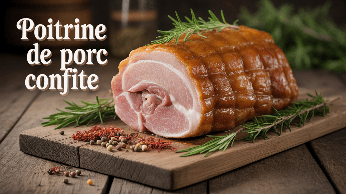 poitrine de porc confite dorée et croustillante sur planche