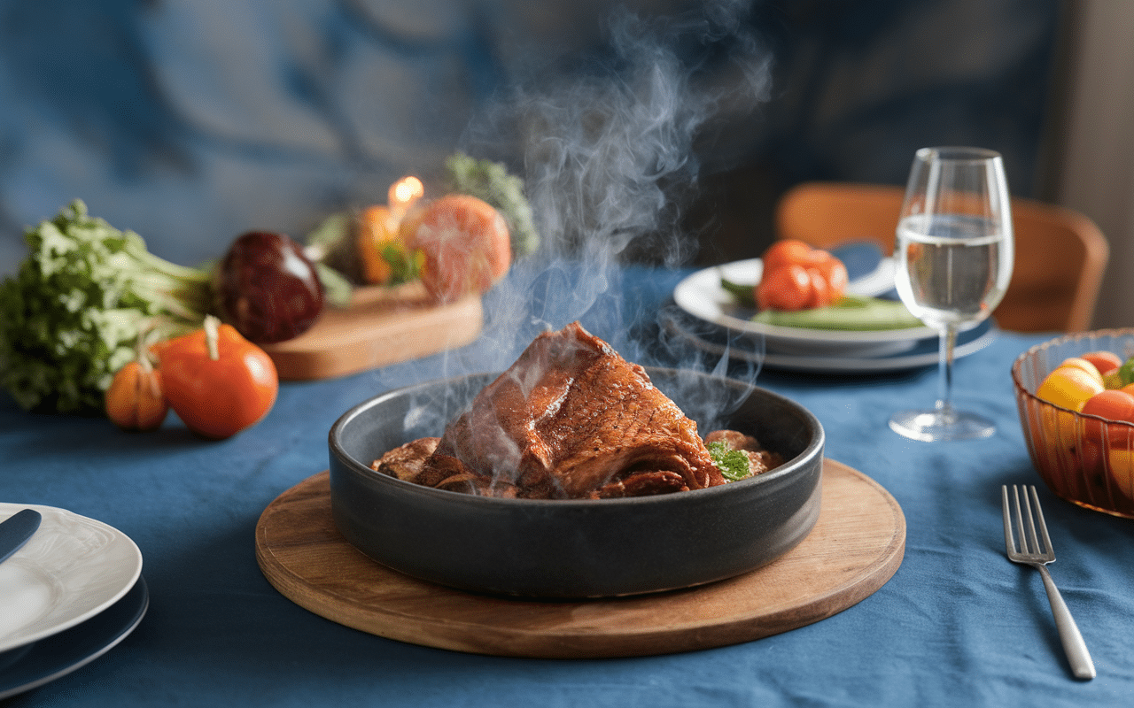 poitrine de porc confite fumante plat convivial