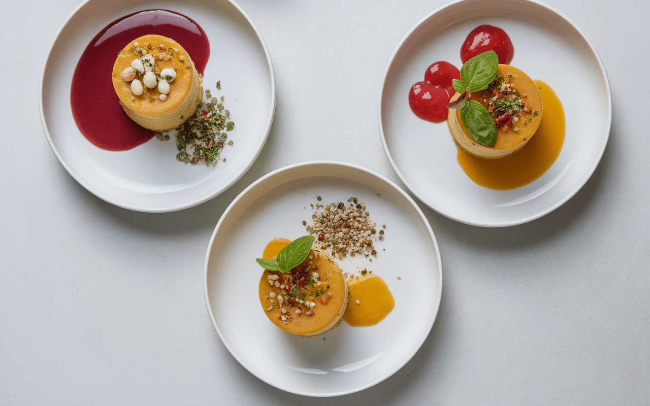 flan de potimarron avec accompagnements variés