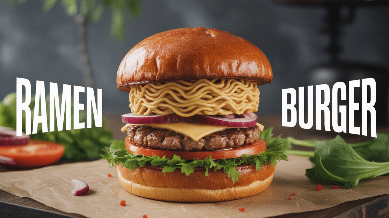 ramen burger avec pain nouilles dorées