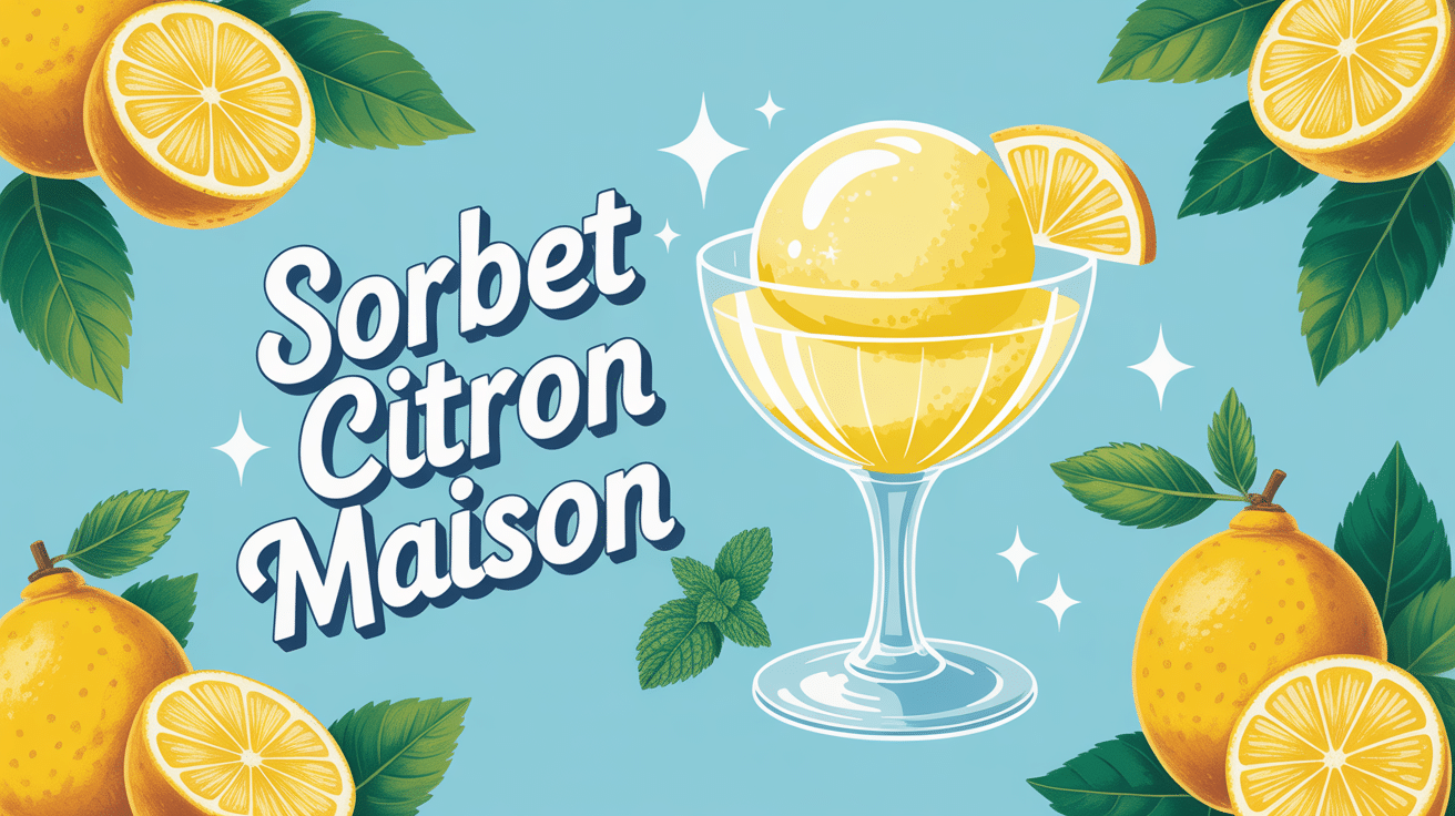 recettes sorbet citron maison dans coupe avec citrons et menthe