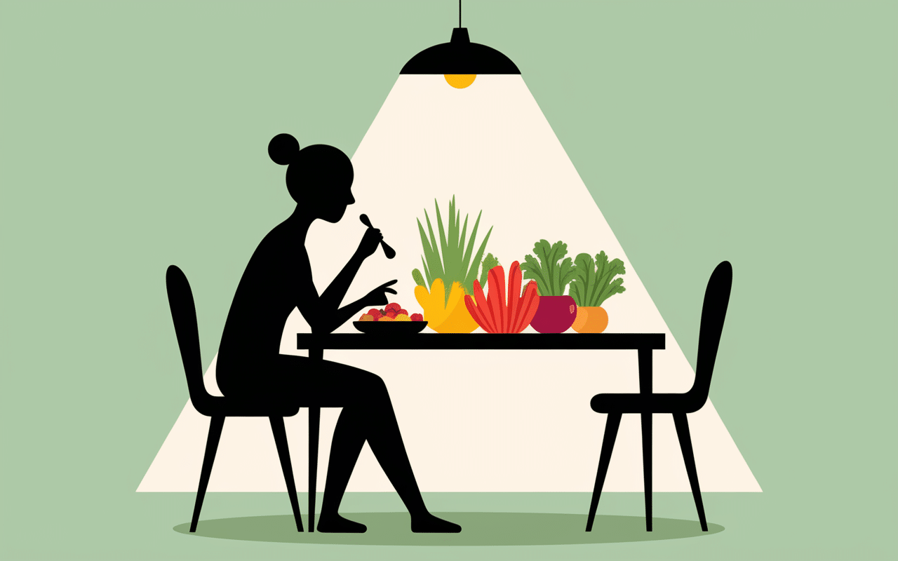 repas frugale personne mangeant légumes et céréales