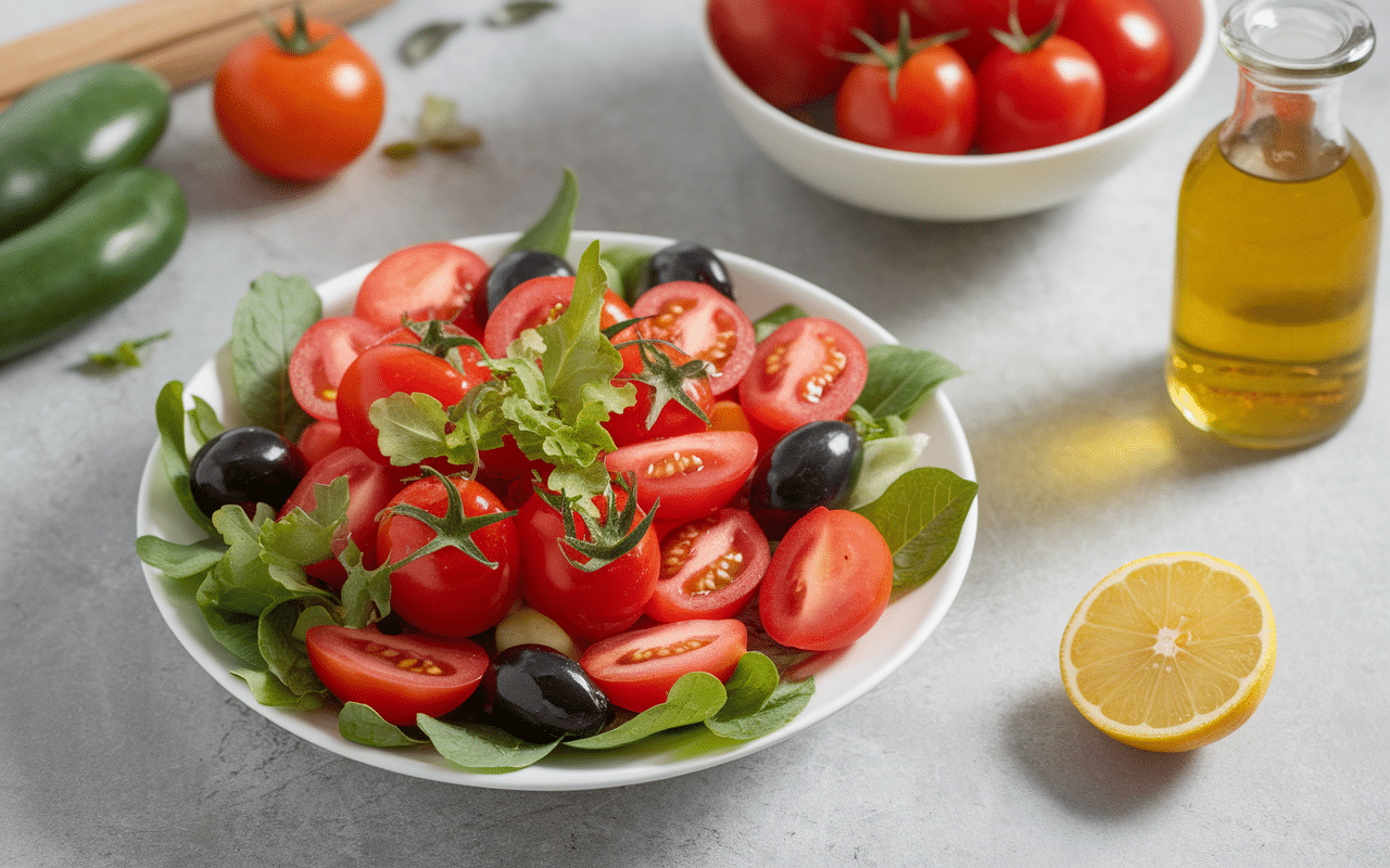 ingrédients frais salade marocaine tomate concombre olive