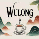 the wulong illustration feuilles et tasse porcelaine montagne