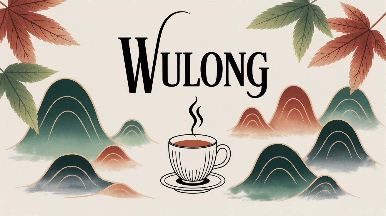 the wulong illustration feuilles et tasse porcelaine montagne