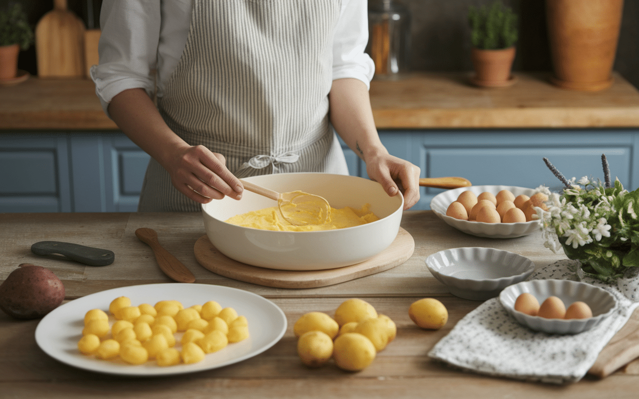Préparation tourte de pomme de terre auvergnate étapes recette