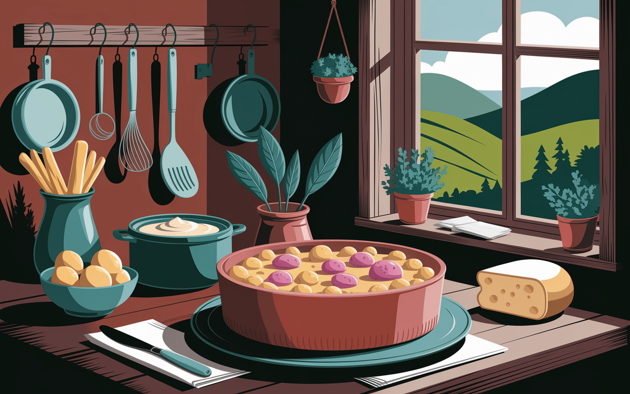 Tourte de pomme de terre auvergnate dans cuisine rustique
