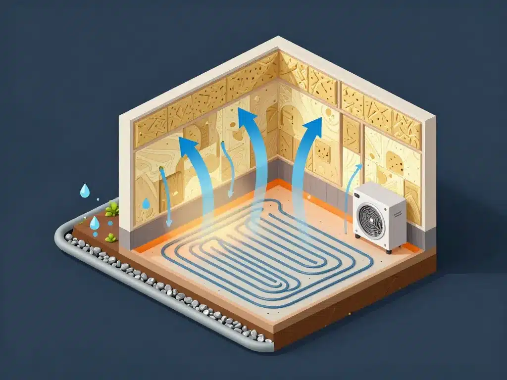 amenagement sous sol avant apres schema drainage isolation vmc chauffage