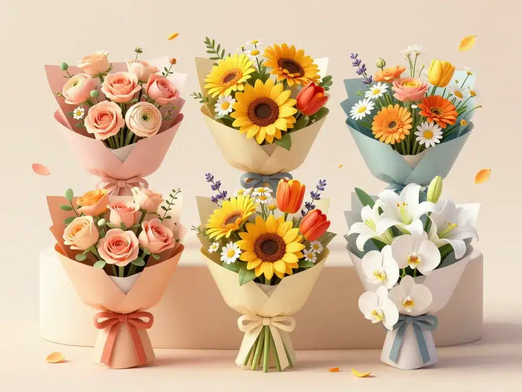 bonne fete emilie fleurs, quatre styles de bouquets