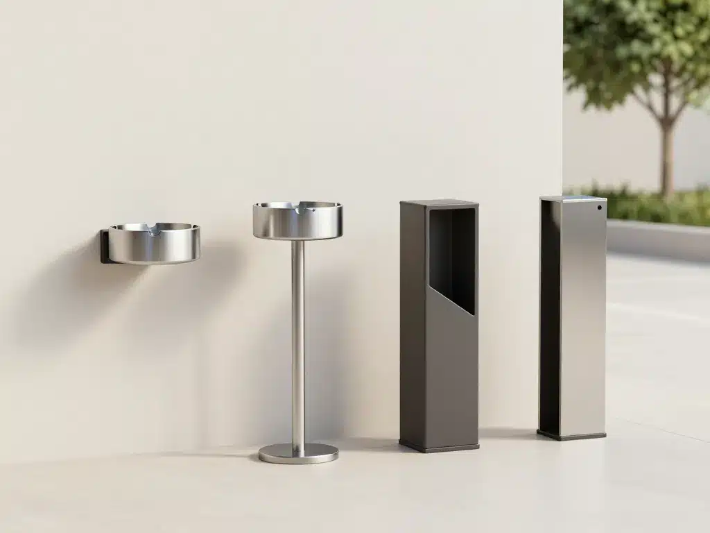 Comparatif cendrier exterieur mural, sur pied, anti pluie, design