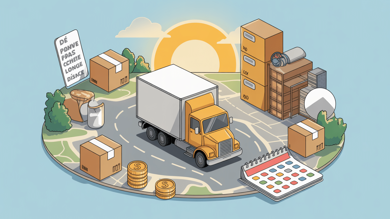 Illustration déménagement pas cher longue distance, coûts, volume et calendrier
