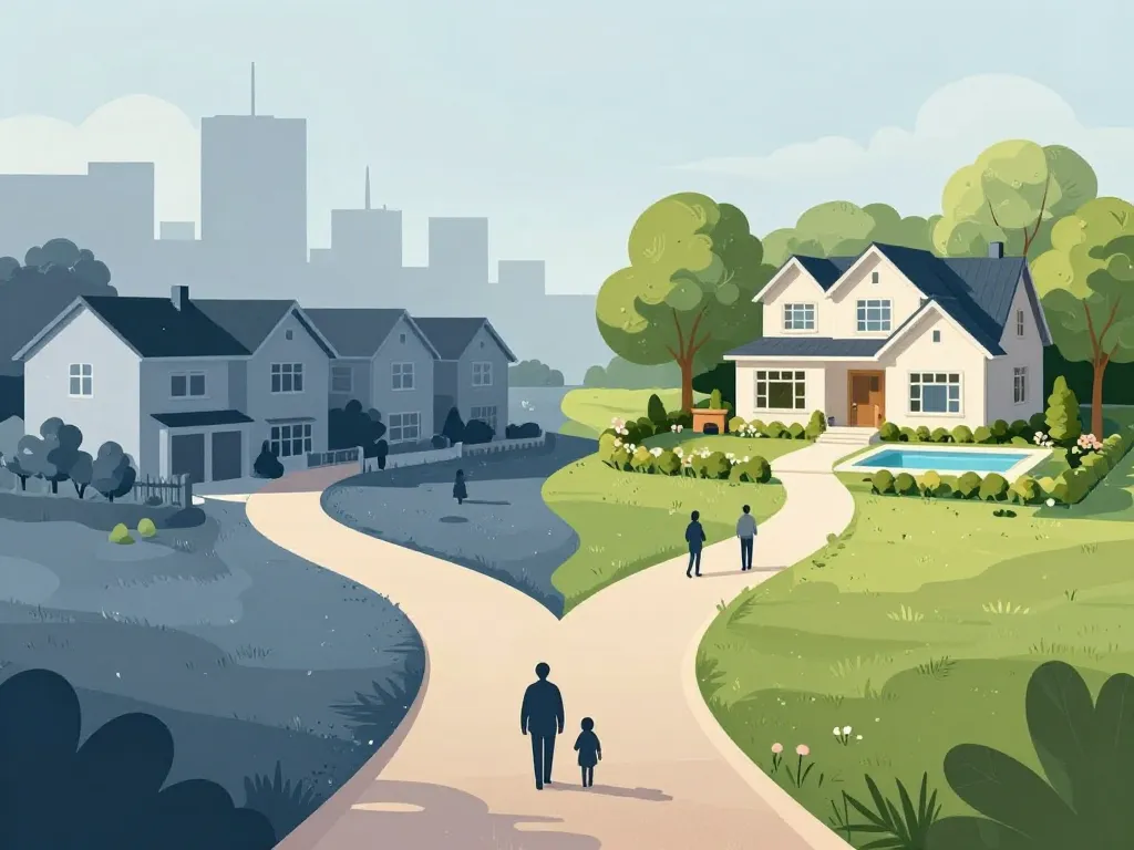 difference entre villa et maison avec chemin ville ou villa