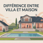 difference entre villa et maison en illustration split-screen