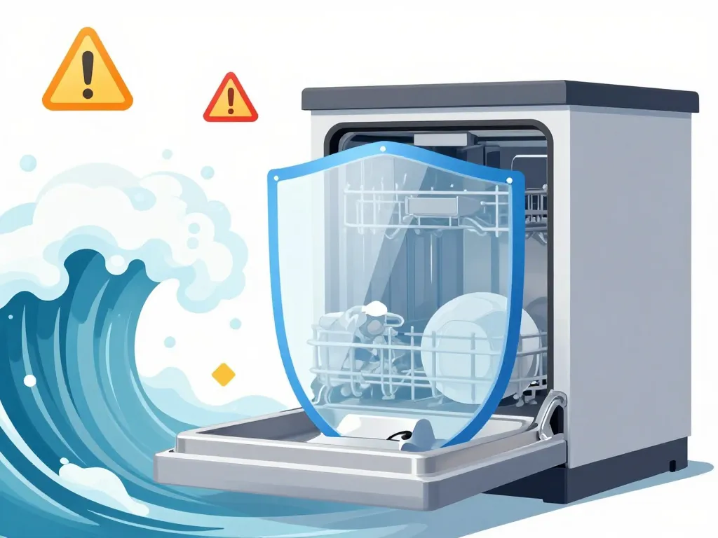 Illustration vectorielle, en panne de pastille lave vaisselle, mousse stoppée par bouclier