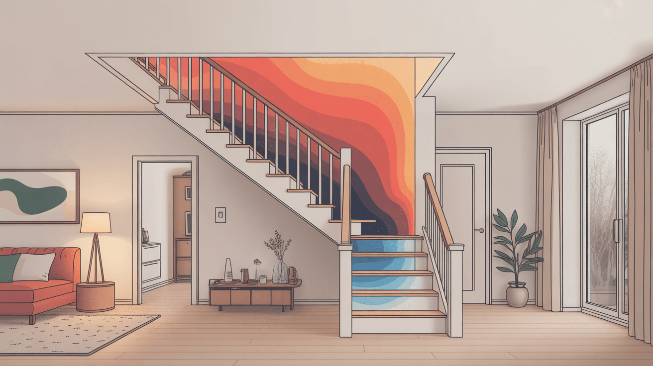 Illustration fermer un escalier pour garder la chaleur avec flux chaud et froid