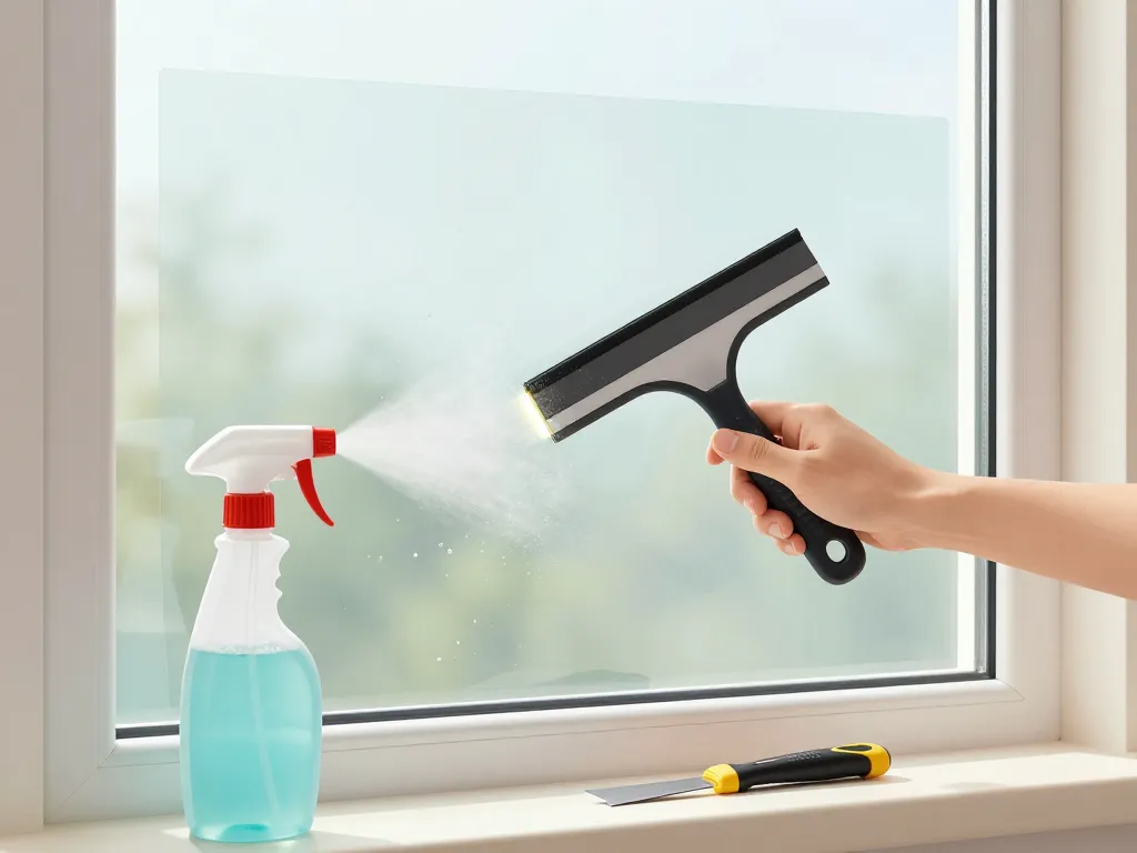 application du film anti bruit fenetre avec raclette