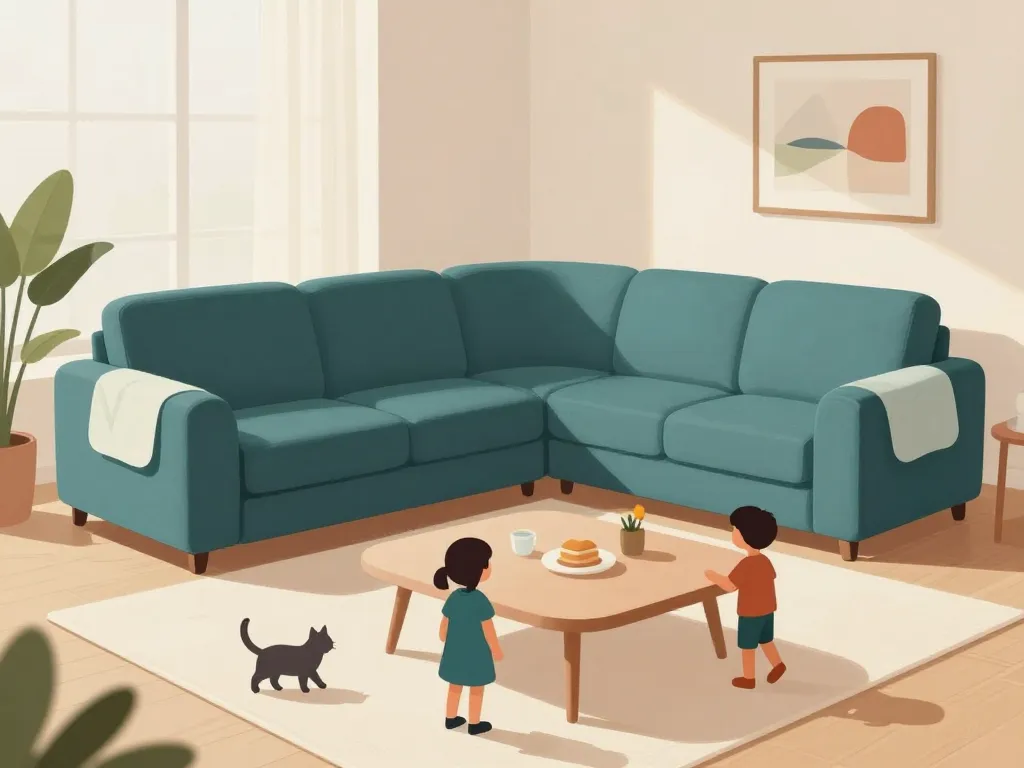 Housse canapé d'angle résistante enfants et chat