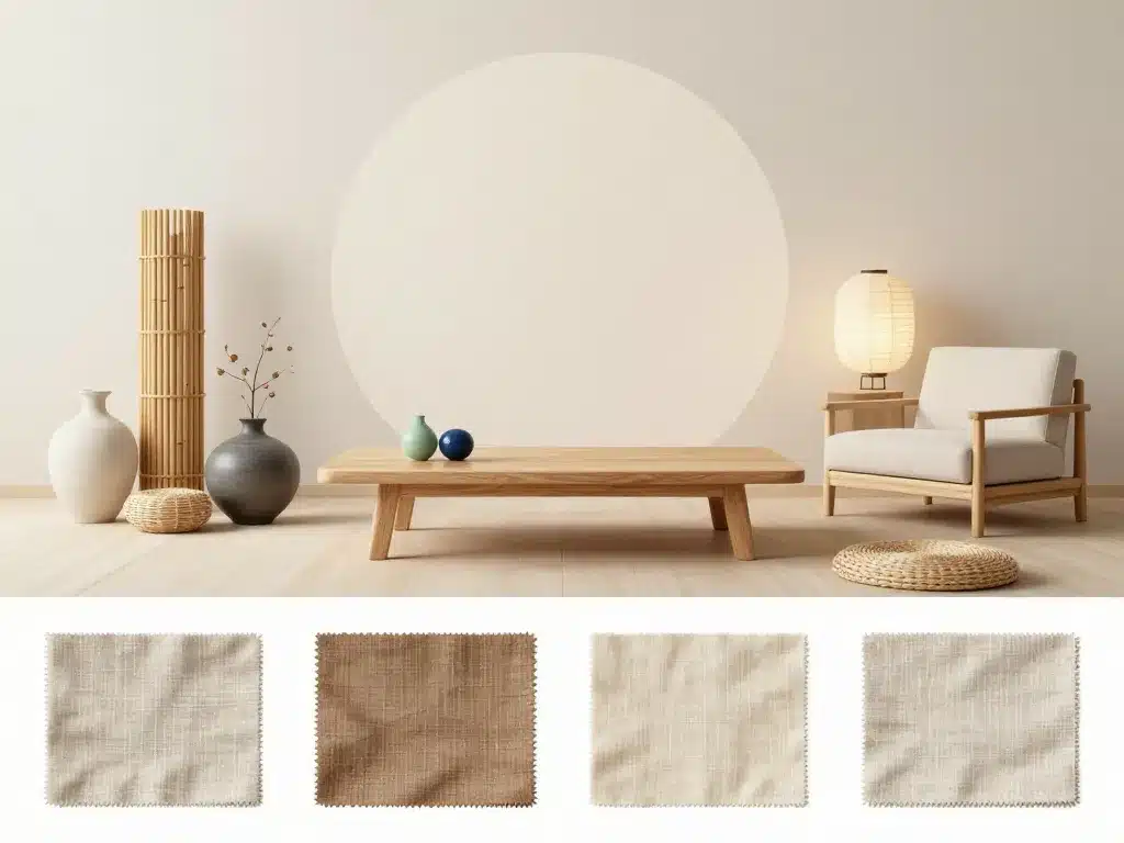 maison asie textures bois bambou lin et lampe washi