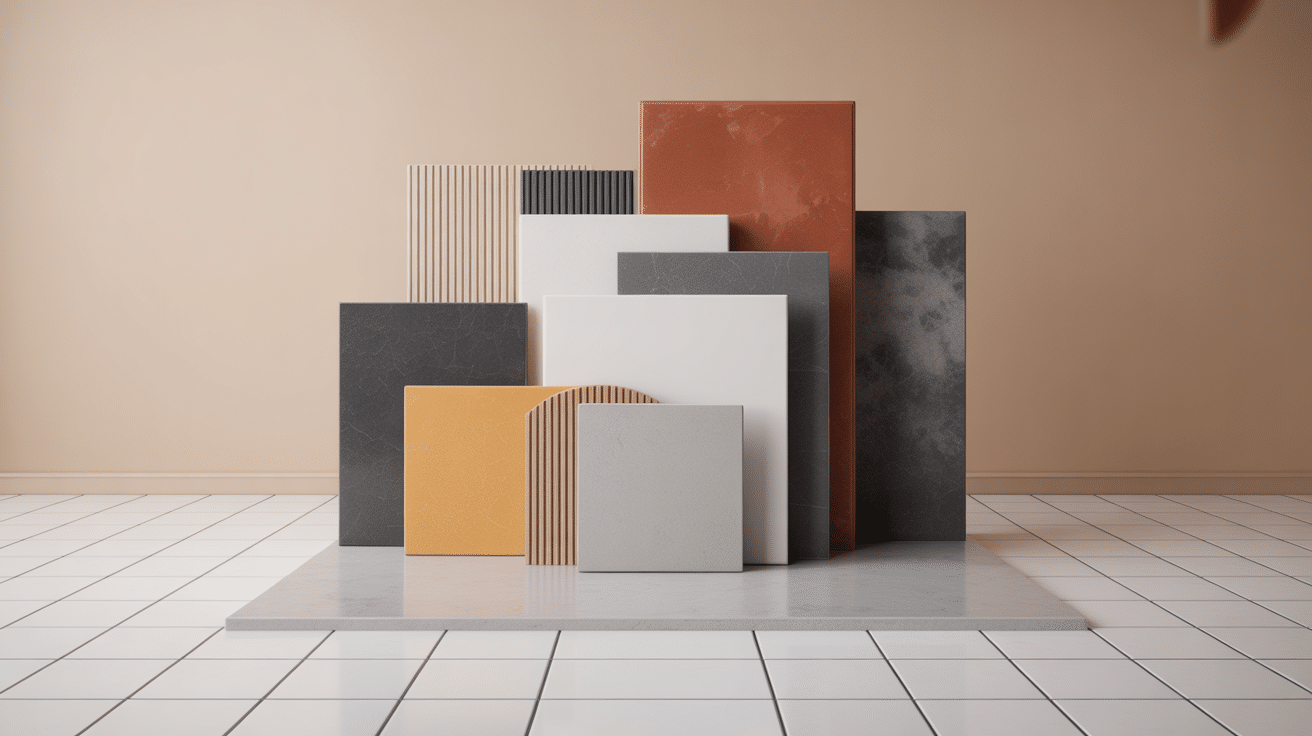 Illustration isométrique poid carrelage au m2 selon matériau, épaisseur et support