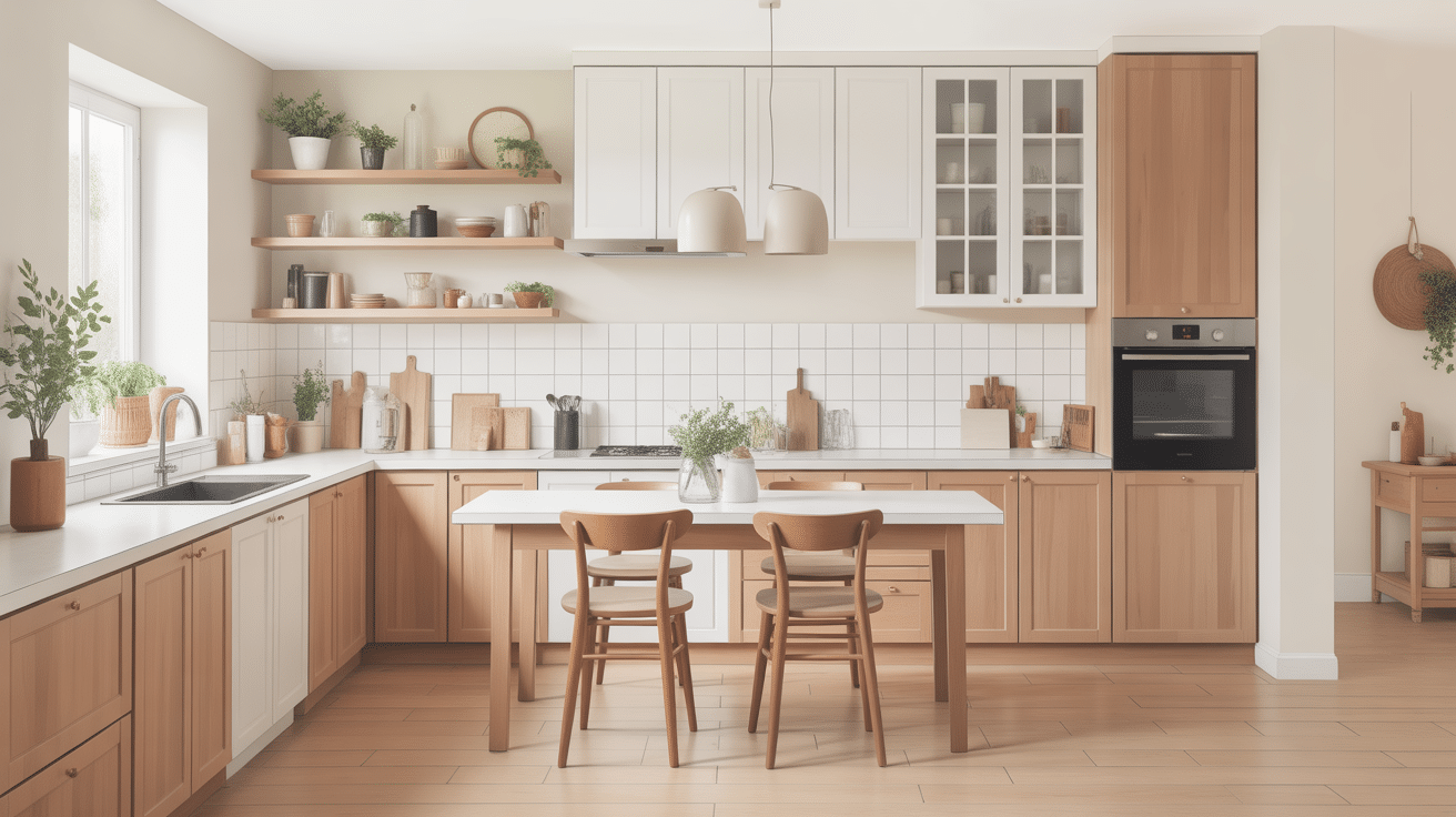 cuisine bois plan de travail blanc ambiance moderne