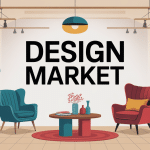 Illustration design market mobilier vintage et contemporain