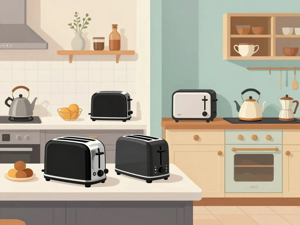 grille pain noir intégré dans cuisines variées