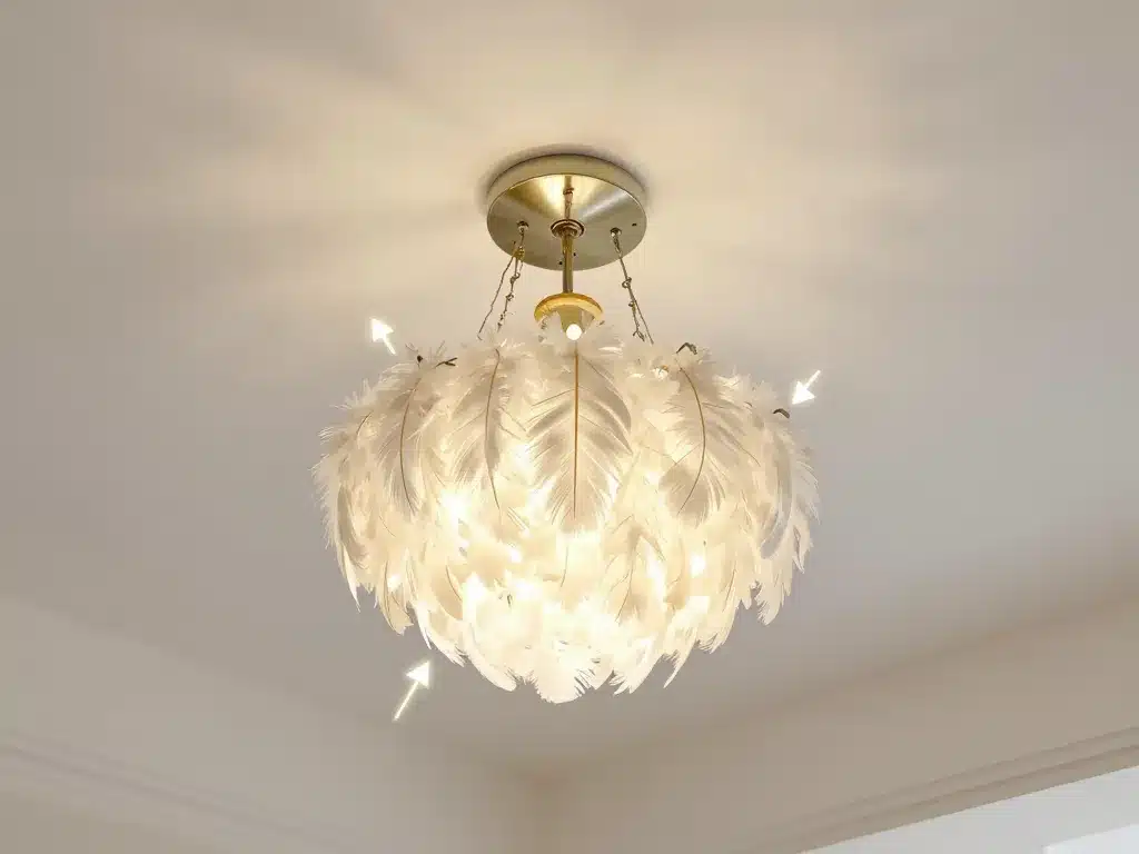 installation sécurisée lustre en plume et effet lumineux
