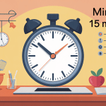 minuteur 15 minutes posé sur un bureau avec symboles cuisine travail pause