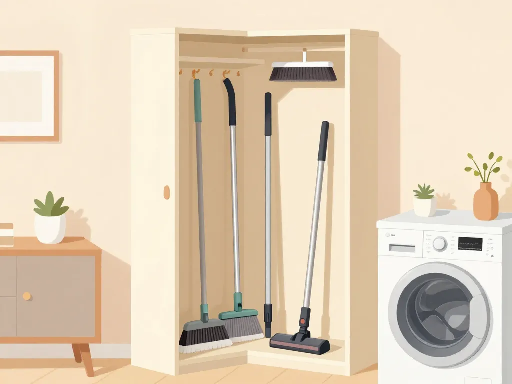 petit espace avec meuble range balai et aspirateur vertical