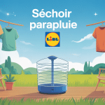 séchoir parapluie lidl installé au centre d'un jardin moderne